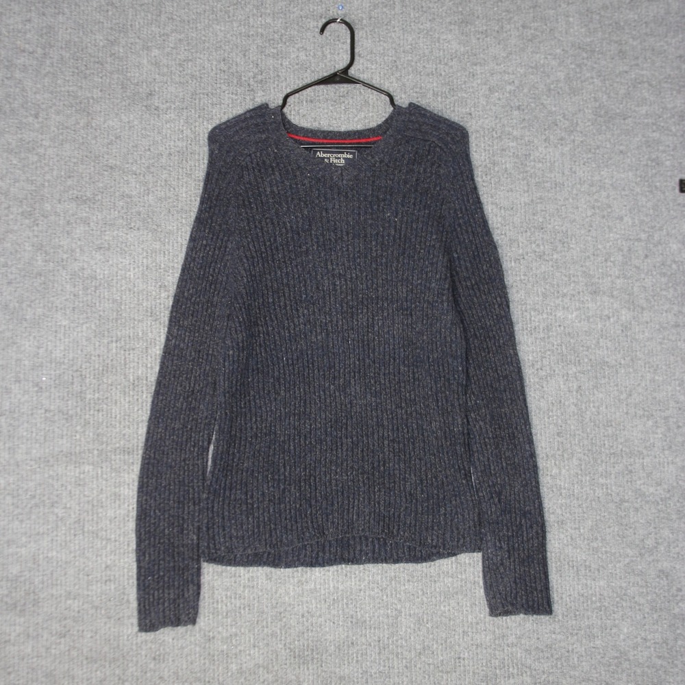 Abercrombie & Fitch Sweater Mens M Blue Ribbed Knit Cotton Wool Blend Crewneck